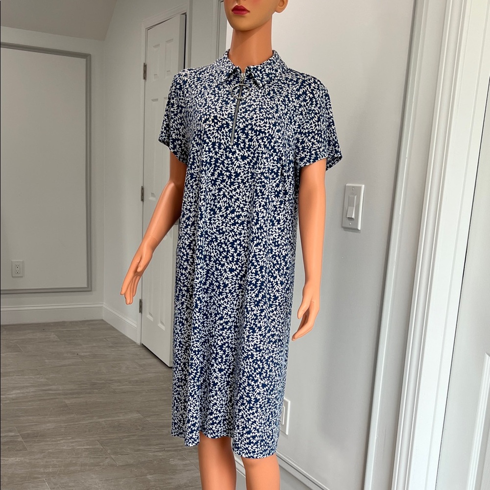 MSK Navy and White Patterned Midi Dress